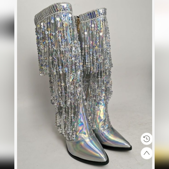 Sequin Fringe Boots 9-9.5 - Picture 6 of 8